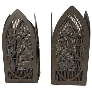 Two Metal indoor outdoor candle holder Cathedral Rustic Mesh Screen Decorative